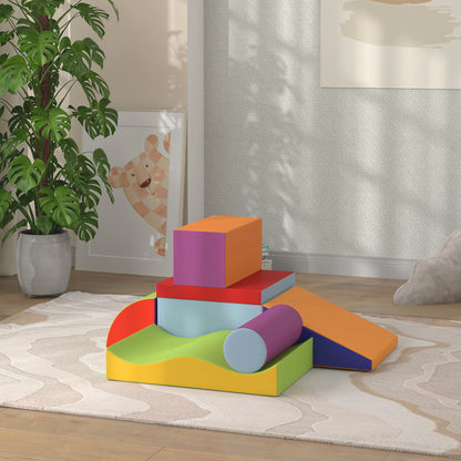 Soozier 7 Pieces Soft Play Foam Climbing Blocks, Indoor Modular Kids Play Toys for Climbing, Crawling, Sliding, Dark Col