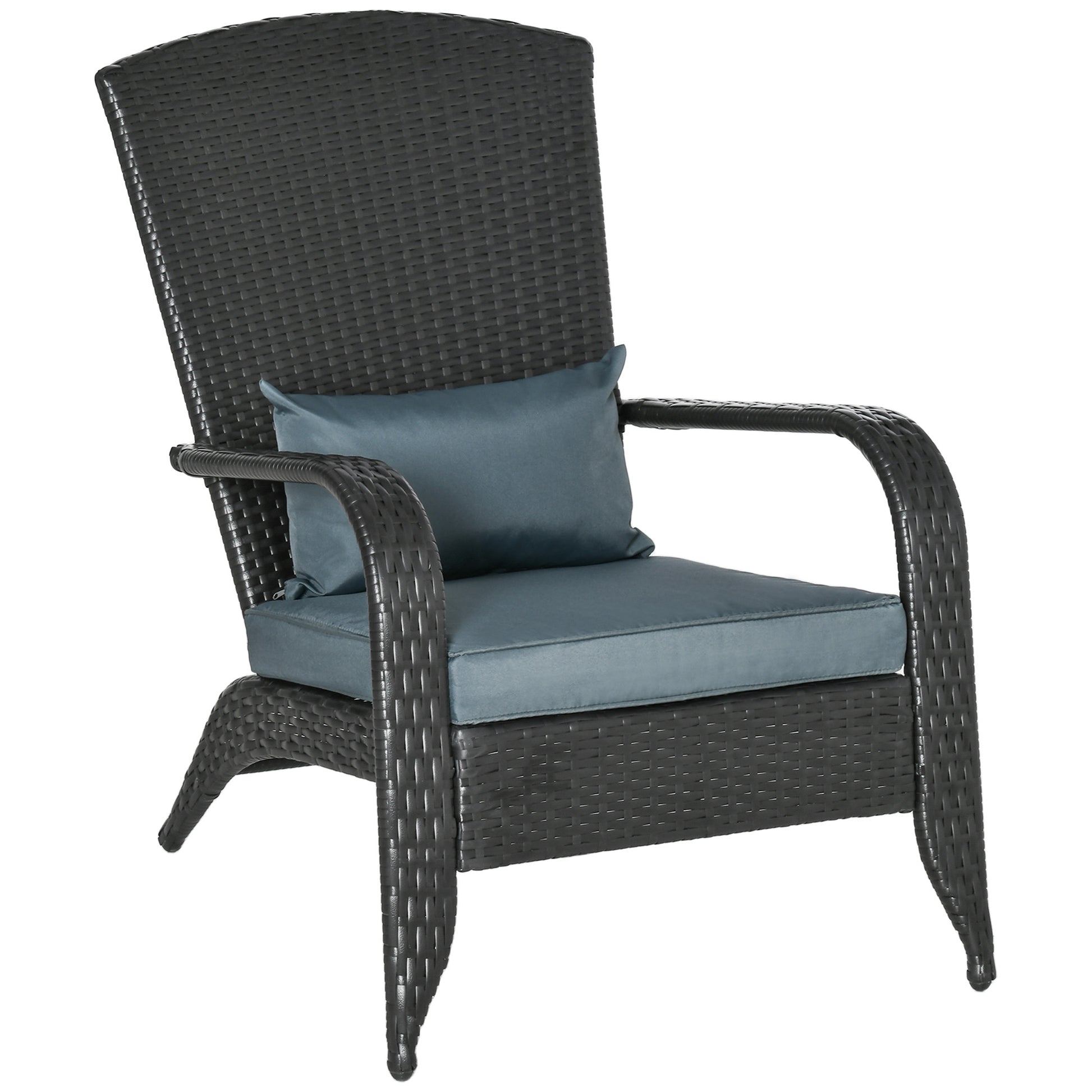Patio Wicker Adirondack Chair, PE Rattan Outdoor Muskoka Chair, Fire Pit Chair with Cushions for Patio, Garden, Backyard
