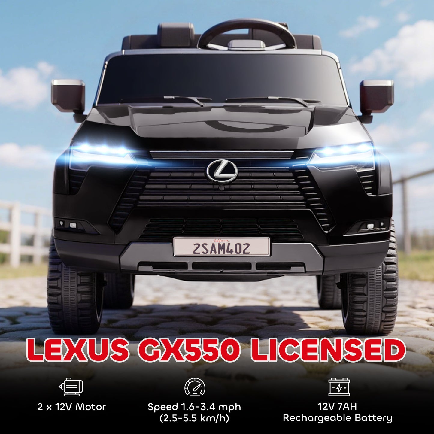 Qaba 12V Ride On Car, Licensed Lexus GX550, 2-Seater Kids Electric Vehicle with Remote Control and Suspension System, Bl