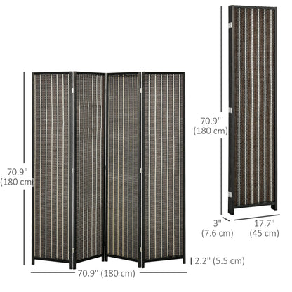 4 Panel Room Divider, 6 Ft Tall Indoor Portable Folding Privacy Screens, Bamboo Hand-Woven Freestanding Partition Wall D