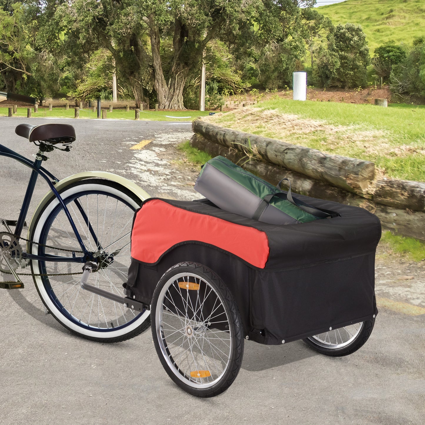 VarietyKart Bike Cargo Trailer Bicycle Luggage Carrier Cart with Cover Black Red
