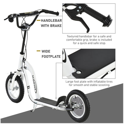 VarietyKart Dual Brakes Kick Scooter 12-Inch Inflatable Front Wheel Ride On Toy for Age 5+, White