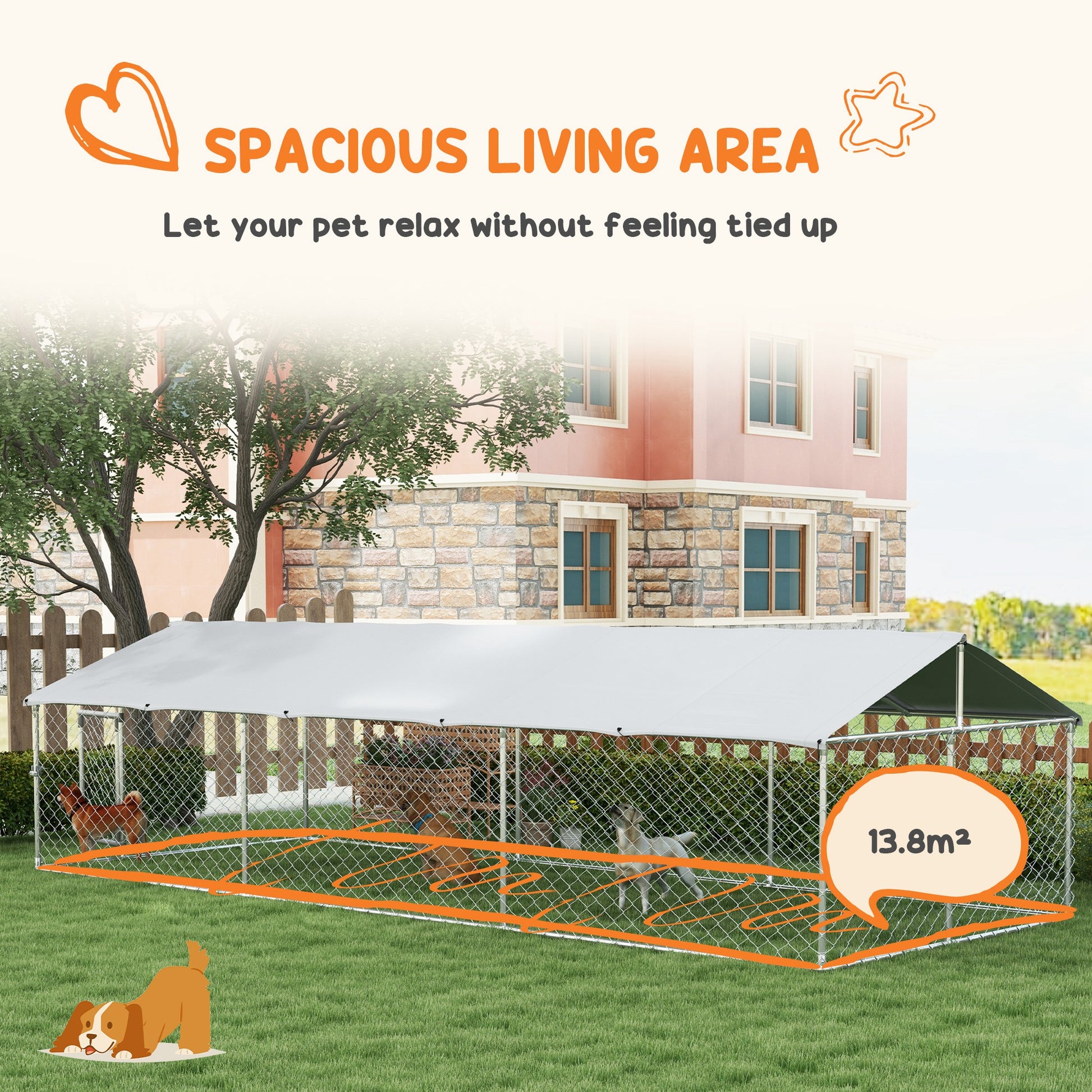 19.7' x 7.5' x 4.9' Outdoor Dog Kennel Weatherproof Play Run for Medium Gentle Dogs with UV & Waterproof Cover, Silver