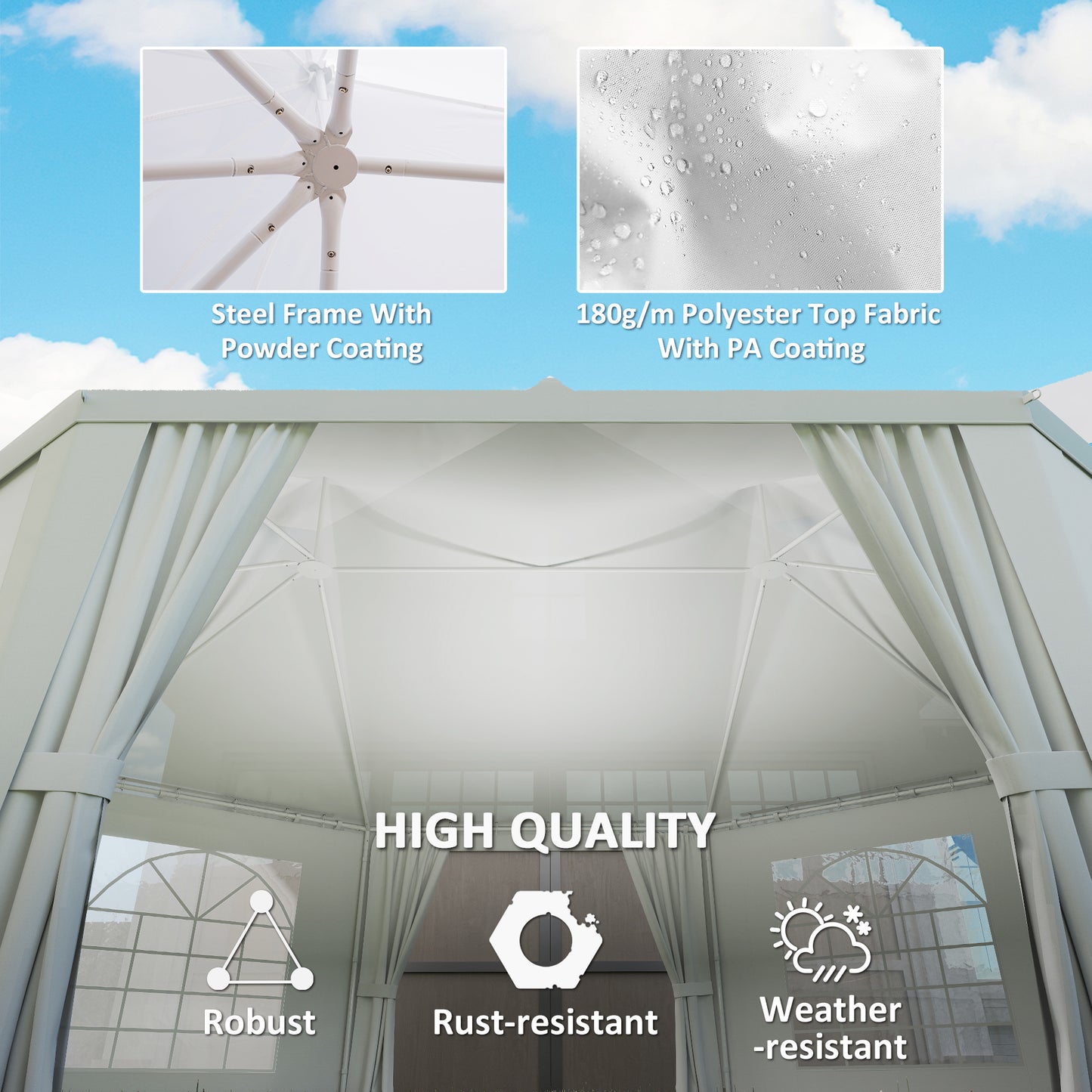16' x 22' Wedding Event Party Tent High Peak Octagonal Outdoor Gazebo Canopy with Removable Walls White