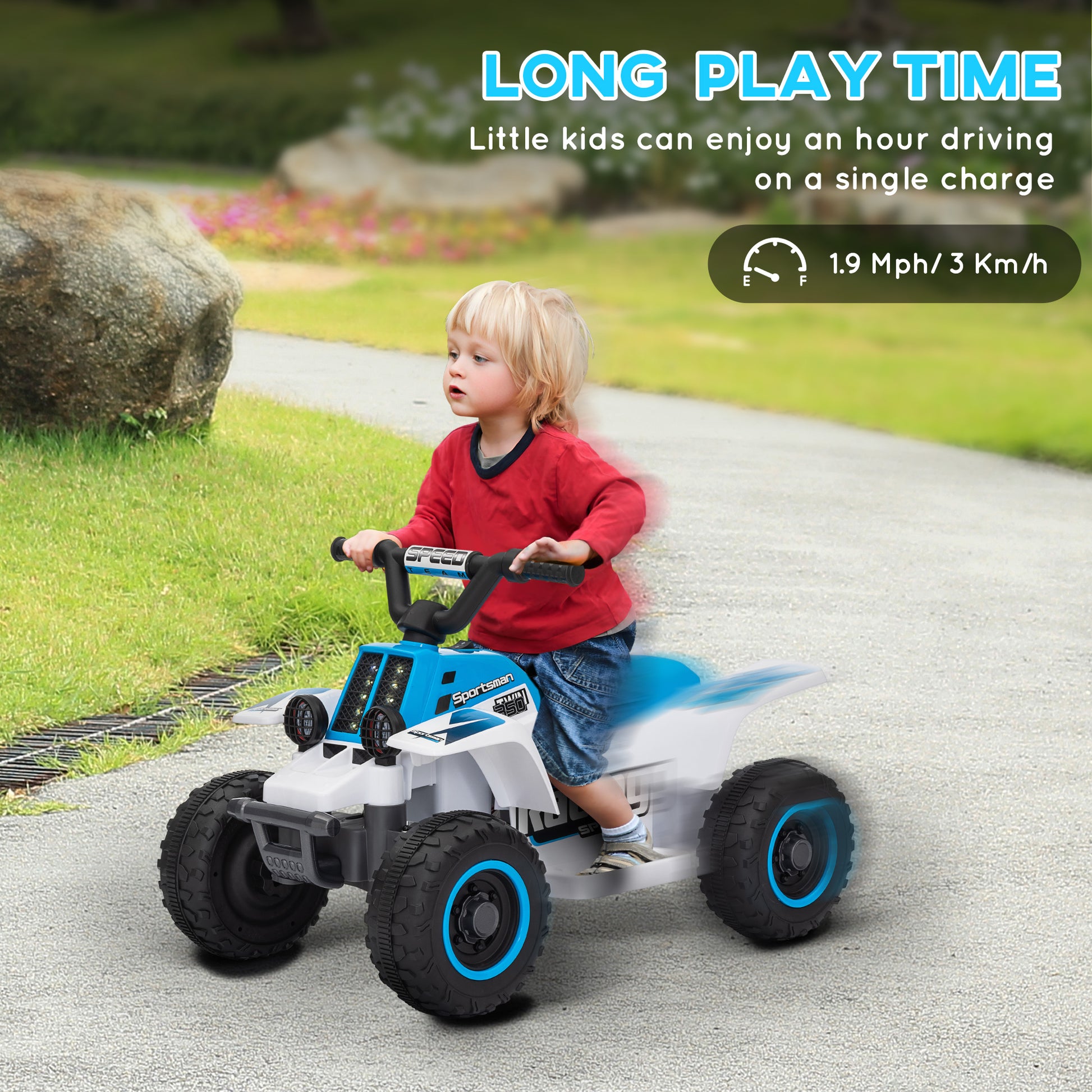 Qaba 6V Kids ATV Quad, 4 Wheeler Battery Powered Electric Ride on Car w/ Lights, Forward Backward, White