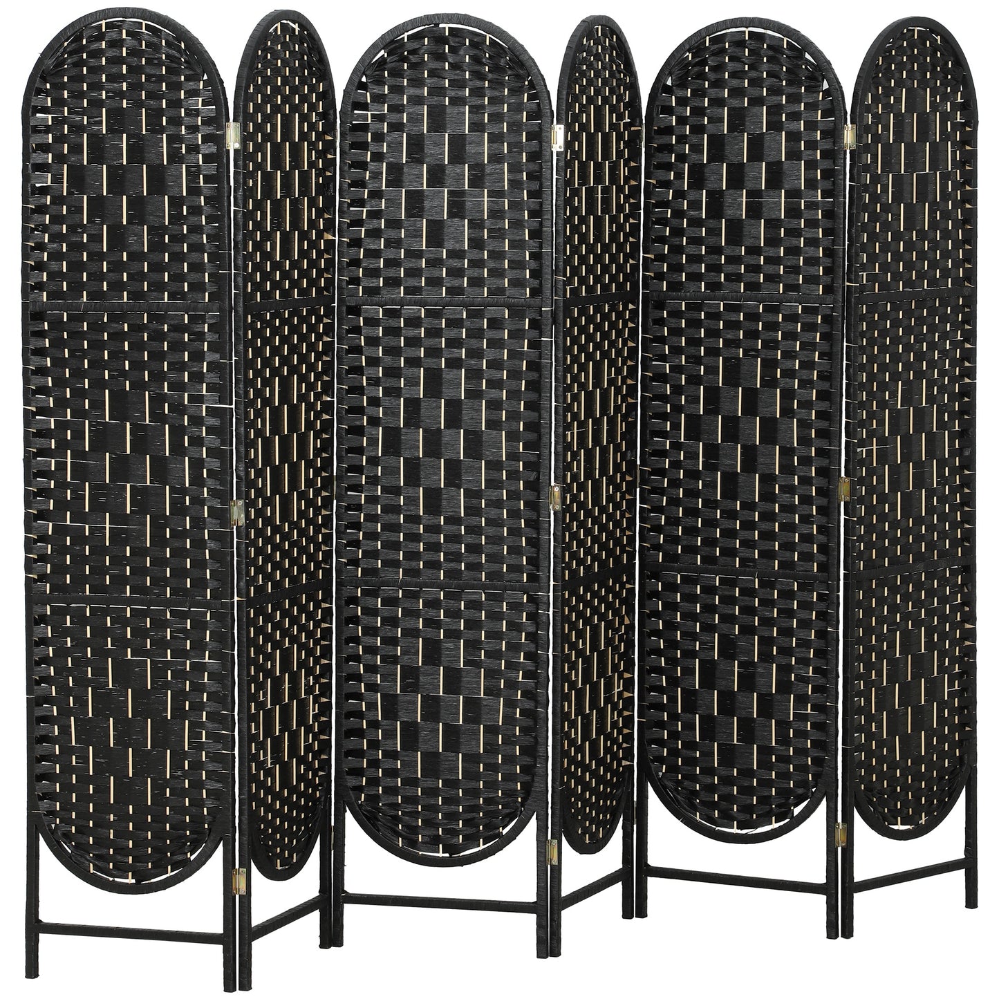 Bohemian Privacy Screen, Folding Room Divider with 6 Panels and Arched Top for Bedroom Living Room Office, Black