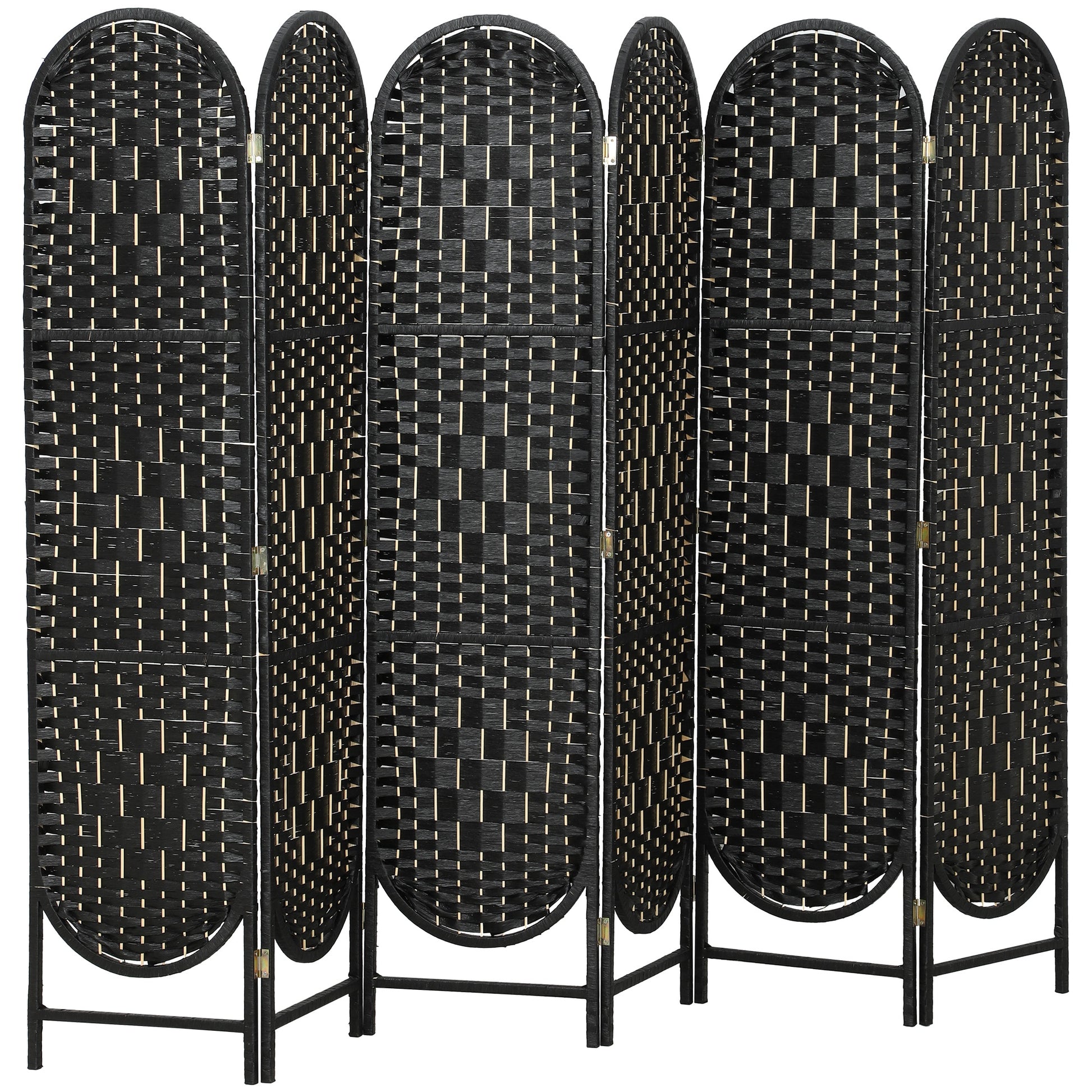 Bohemian Privacy Screen, Folding Room Divider with 6 Panels and Arched Top for Bedroom Living Room Office, Black