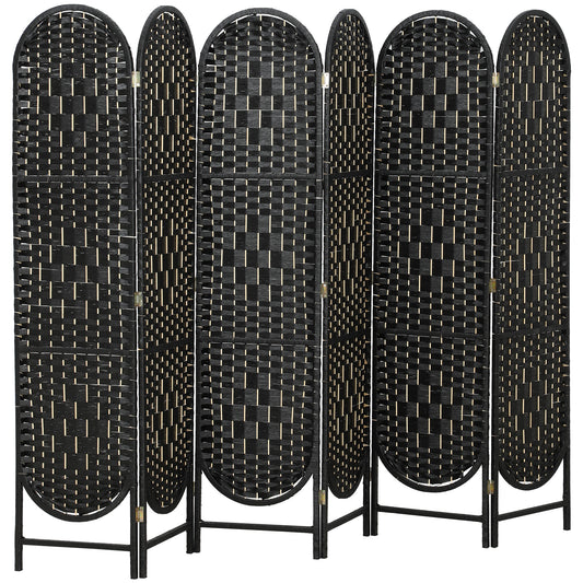 Bohemian Privacy Screen, Folding Room Divider with 6 Panels and Arched Top for Bedroom Living Room Office, Black
