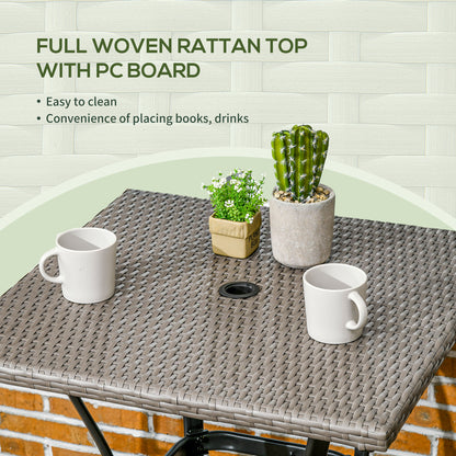 Patio Wicker Dining Table with Umbrella Hole, 34 Inch Outdoor PE Rattan Coffee Table with Plastic Board Under the Woven 