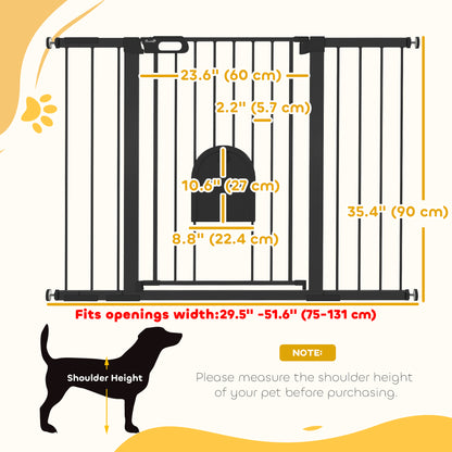 30"-52" Extra Wide Pet Gate Barrier with Small Door, 35"H Dog Gate with Safety Gate Barrier, Stair Pressure Fit, Black
