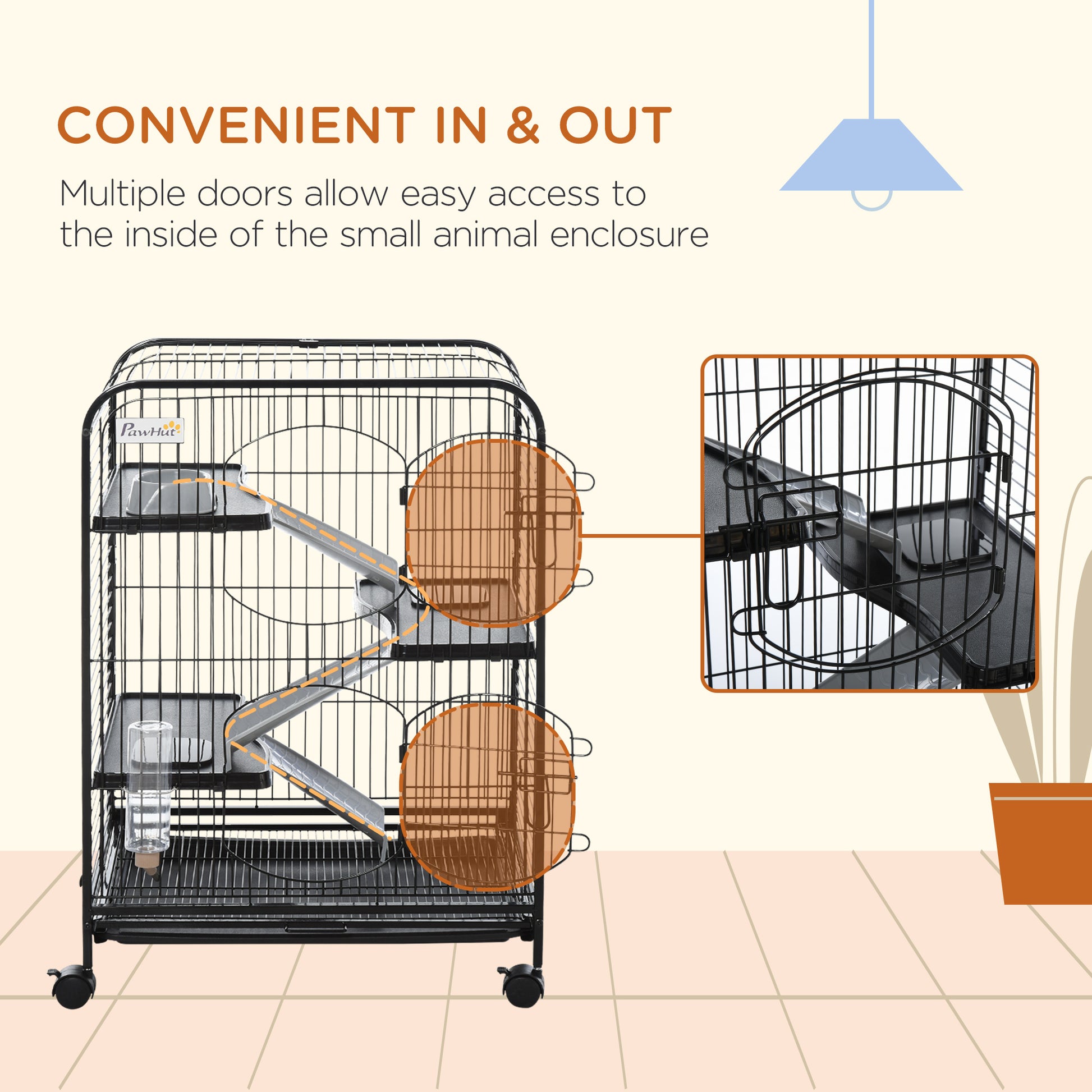 37"H Ferret Cage, 4-Tier Rolling Rabbit Ferret Chinchilla Squirrel Cage with Removable Tray, Platform, Ramp, Food Dish, 