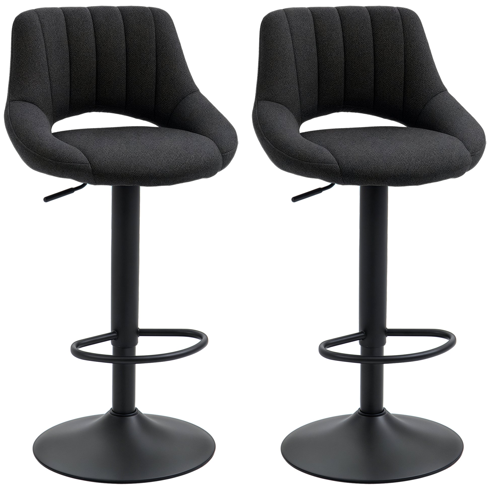 Swivel Bar Stools Set of 2, Linen Upholstered Counter Height Barstools with Round Metal Base
