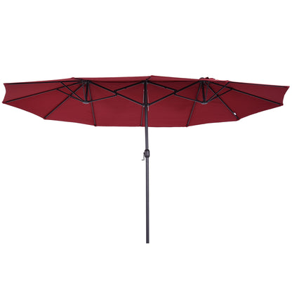 15ft Double-sided Patio Umbrella with Twin Canopy, Extra Large Outdoor Parasol with Crank for Pool, Deck, Market, Wine R