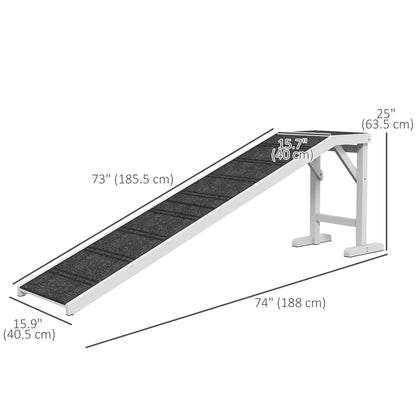 Pet Ramp, Dog Bed Steps with Non-slip Carpet, Top Platform, 74" x 16" x 25", White