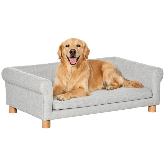 Modern Pet Sofa Cat or Medium Large Dog Bed W/ Removable Seat Cushion, Light Grey