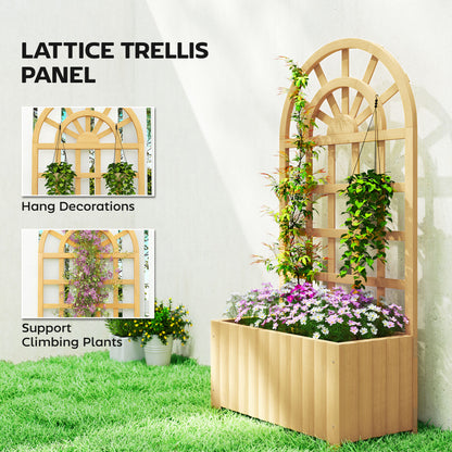 Wooden Raised Garden Bed with Lattice Trellis, Outdoor Elevated Planter Box with Drainage Holes for Climbing Plants