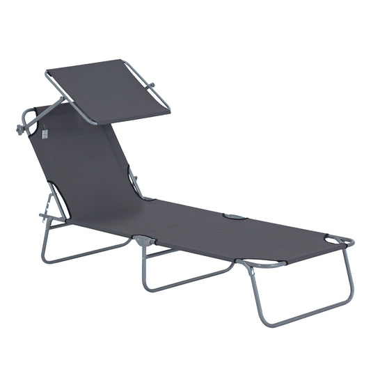 Outdoor Lounge Chair, Adjustable Folding Chaise Lounge,  Tanning Chair with Sun Shade for Beach, Camping, Hiking, Backya