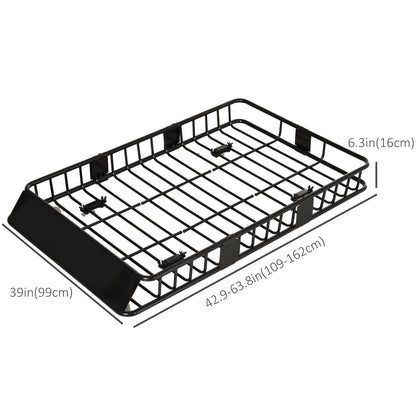 64"/43" x 39" Car Roof Rack, Length Adjustable Roof Basket, Universal Rooftop Cargo Carrier Basket with U-bolts, 220 lbs