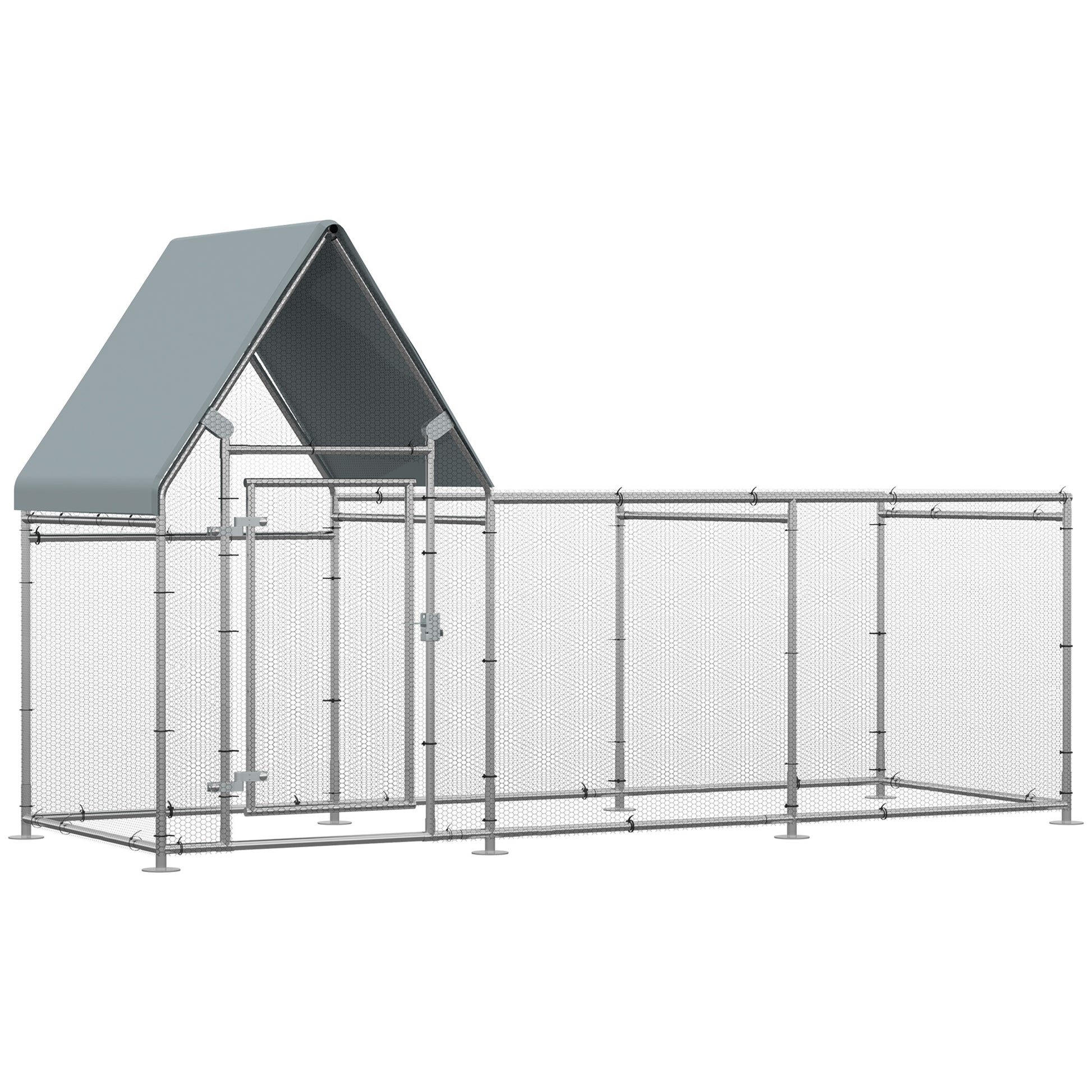 Walk In Chicken Run, Large Galvanized Chicken Coop, Hen Poultry House Cage, Rabbit Hutch Metal Enclosure w/ Water-Resist