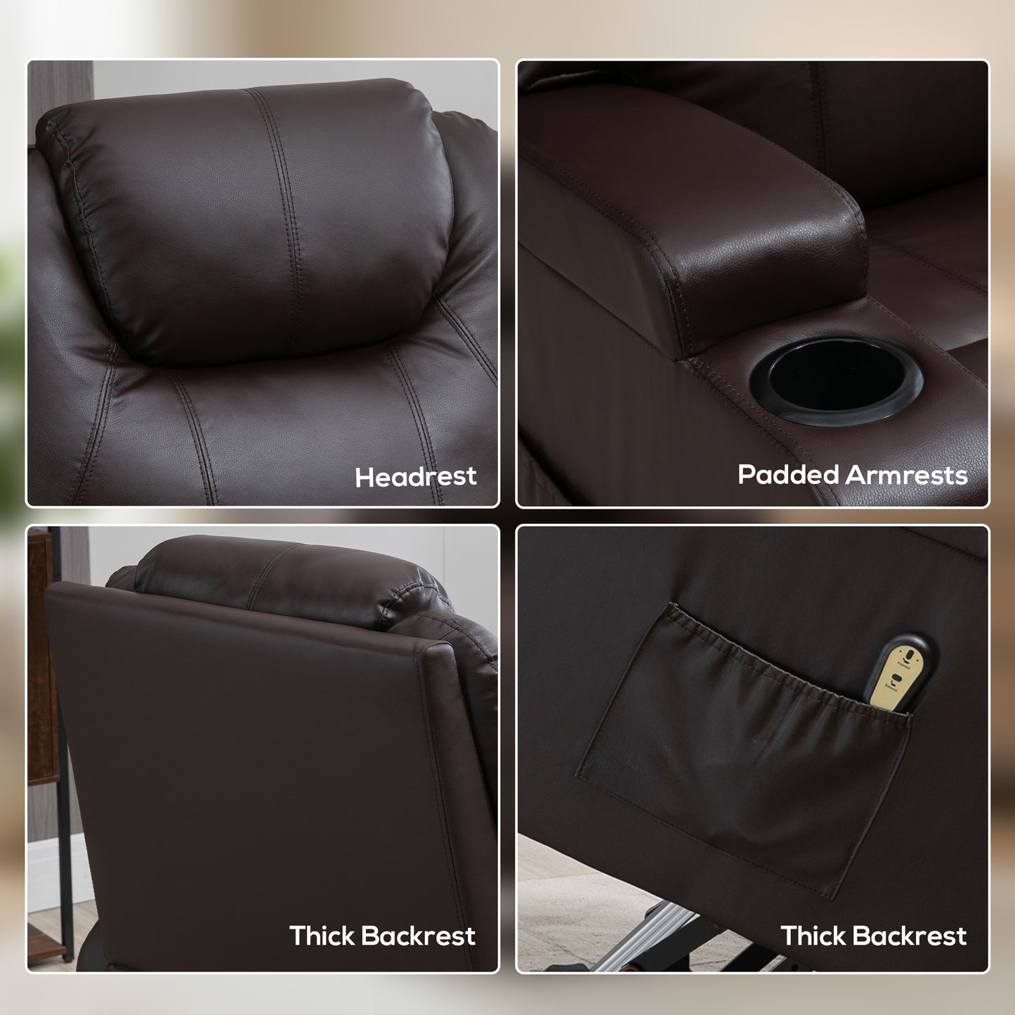 Power Lift Recliner Chair for Elderly, PU Leather Lift Chair with Thick and High Back, Footrest, Remote, Side Pockets, C