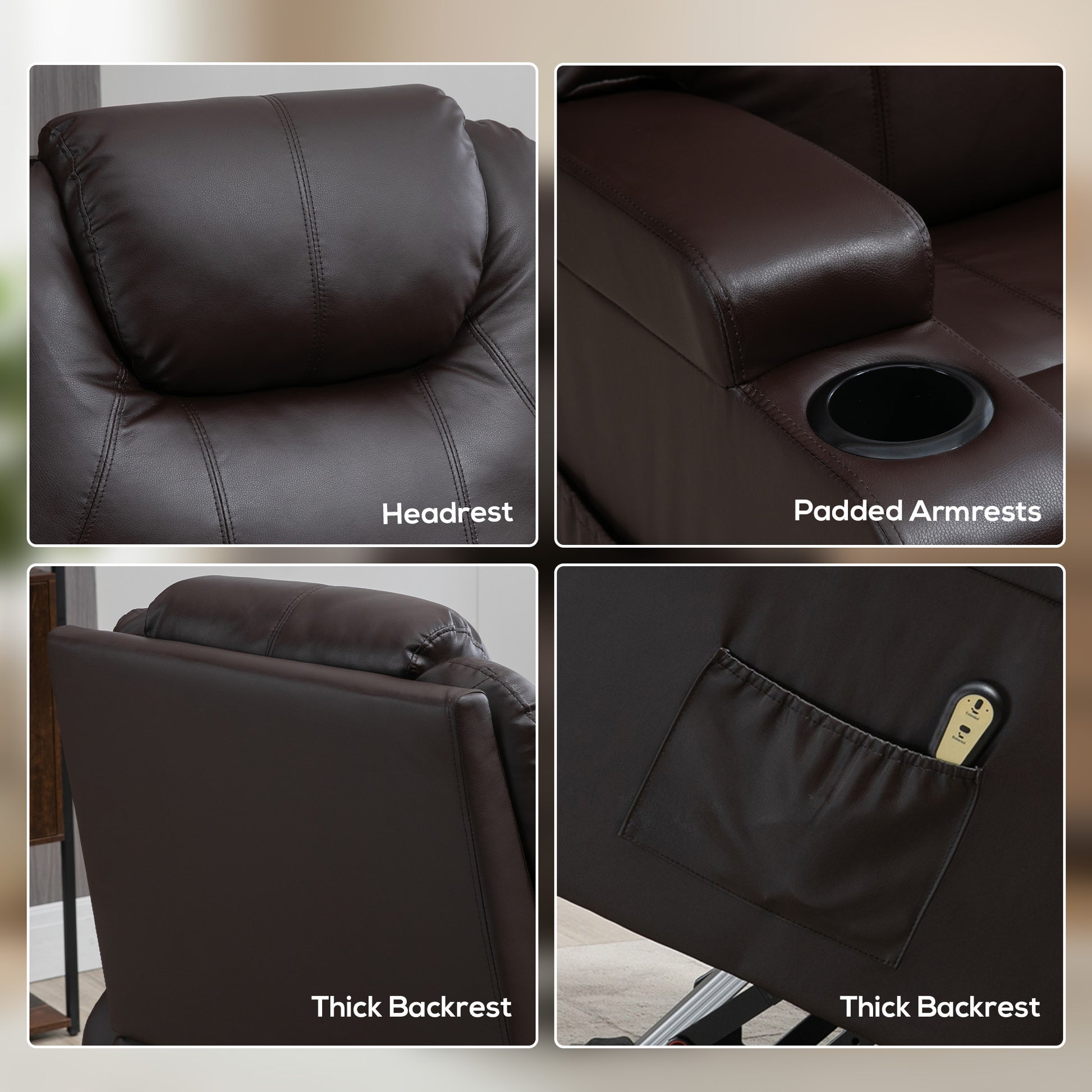 Power Lift Recliner Chair for Elderly, PU Leather Lift Chair with Thick and High Back, Footrest, Remote, Side Pockets, C