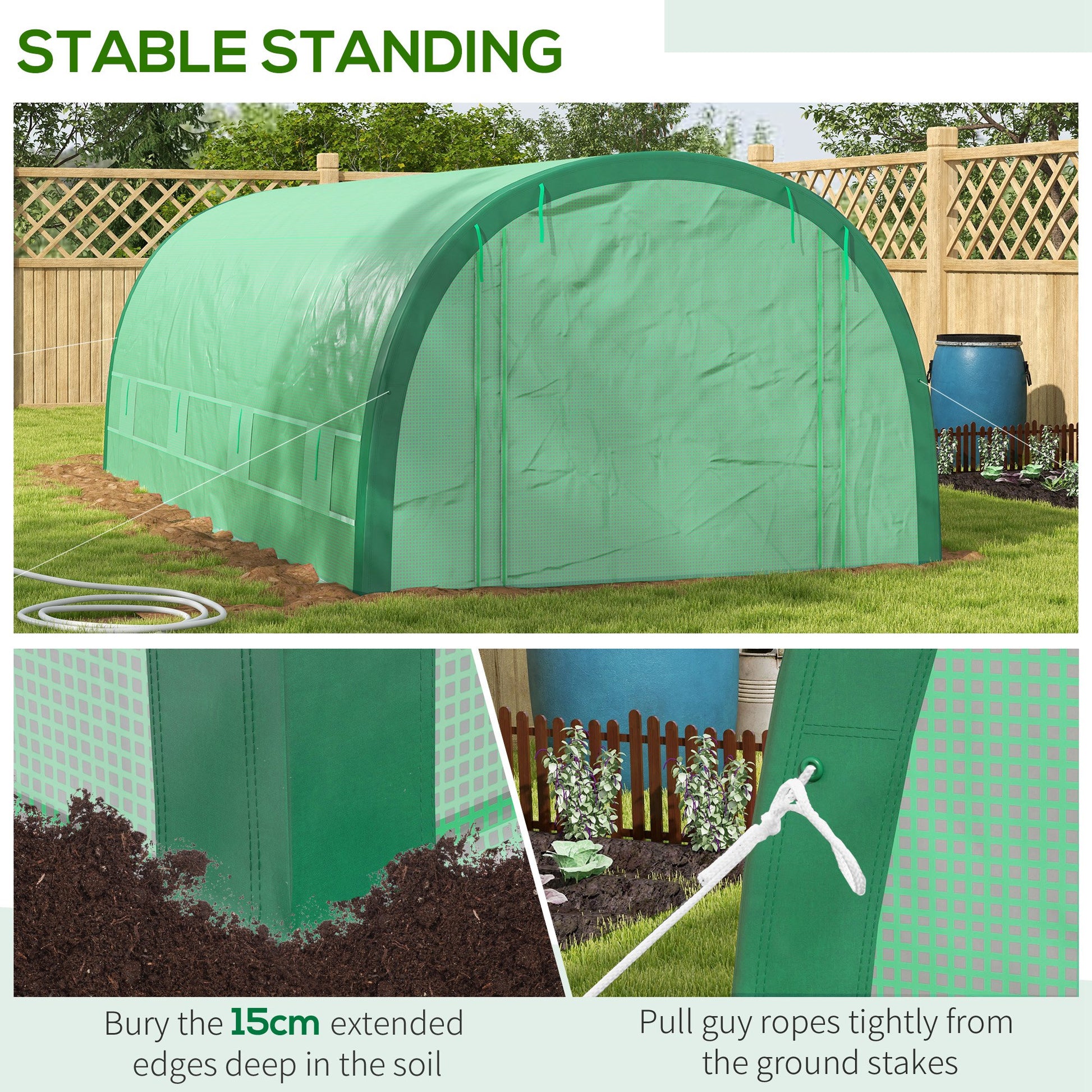 19.5' x 10' x 6.5' Upgraded Tunnel Greenhouse Green House with Mesh Door and Windows, 15 Plant Labels and Gloves, Green
