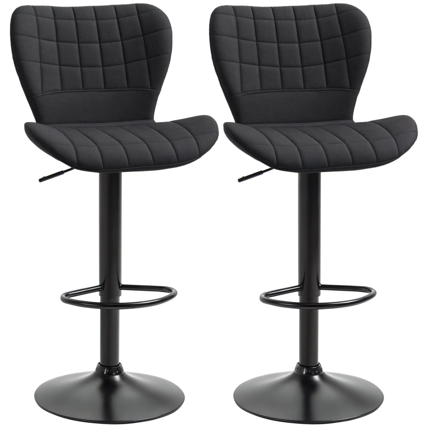 Bar Stools Set of 2, Adjustable Height Swivel Bar Chairs, Linen-feel Fabric Upholstered Kitchen Counter Stools with Wide