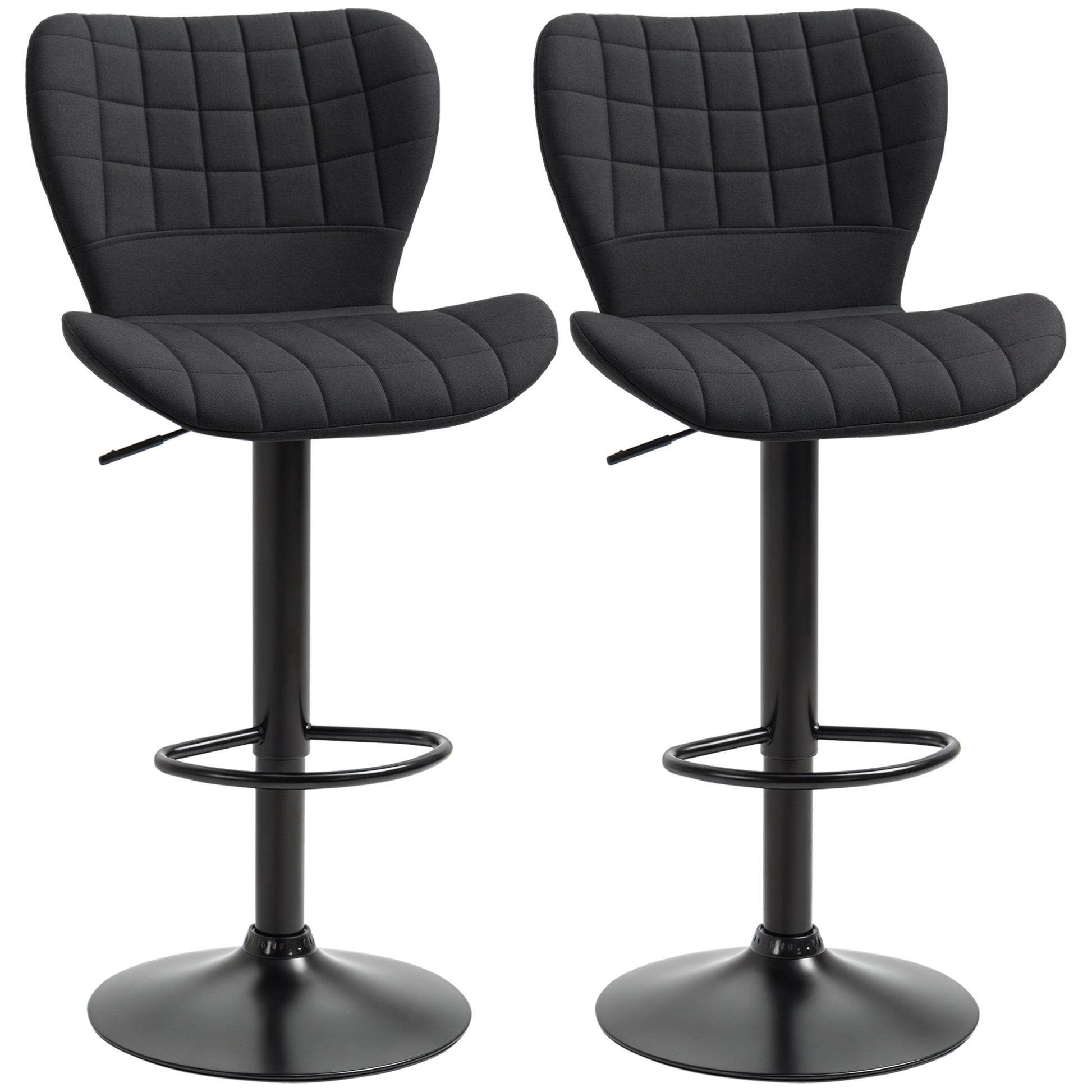 Bar Stools Set of 2, Adjustable Height Swivel Bar Chairs, Linen-feel Fabric Upholstered Kitchen Counter Stools with Wide