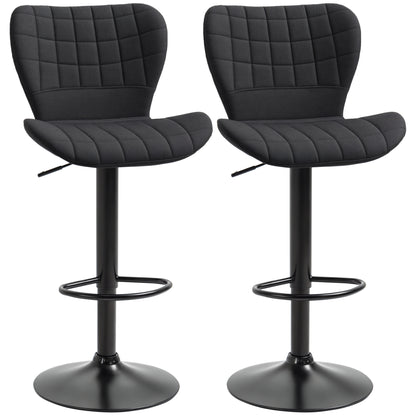 Bar Stools Set of 2, Adjustable Height Swivel Bar Chairs, Linen-feel Fabric Upholstered Kitchen Counter Stools with Wide