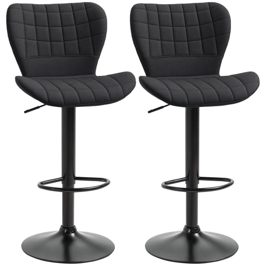Bar Stools Set of 2, Adjustable Height Swivel Bar Chairs, Linen-feel Fabric Upholstered Kitchen Counter Stools with Wide