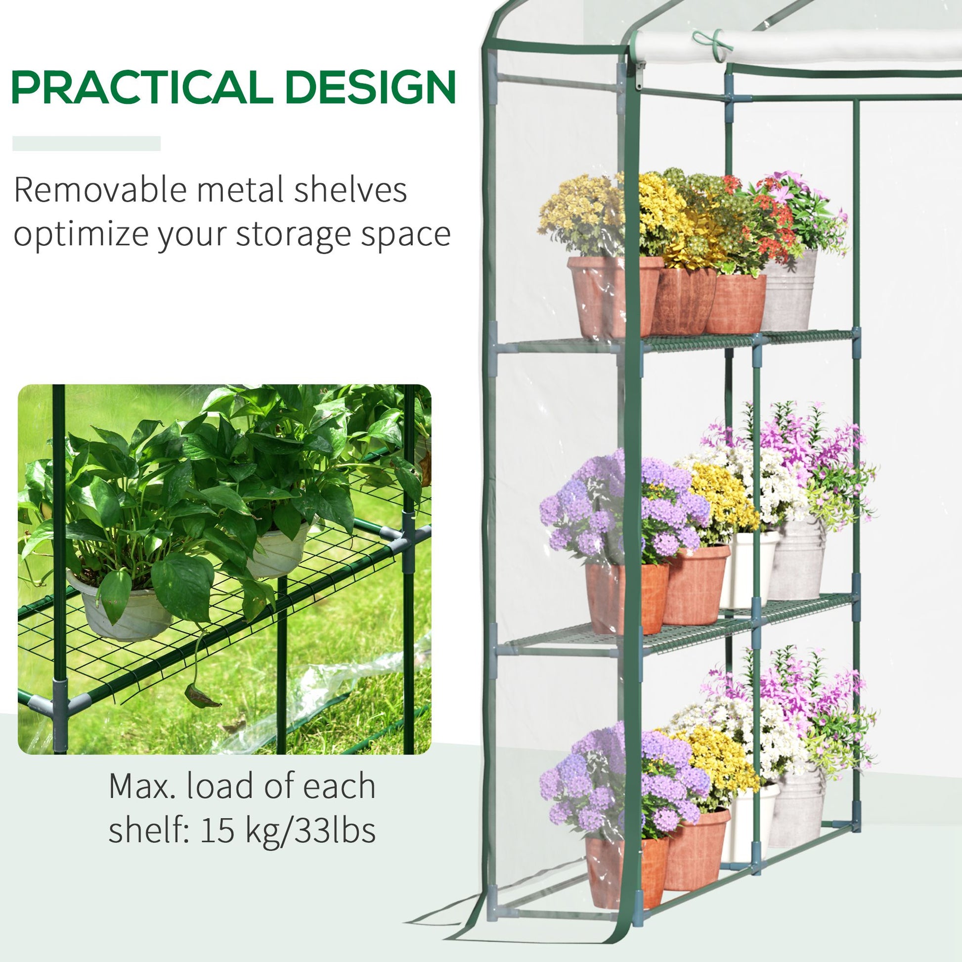 56" x 56" x 77" Walk-in Greenhouse, Portable Garden Flower Seed Warm House with 8 Shelves, Outdoor Plant Growth Hot Hous