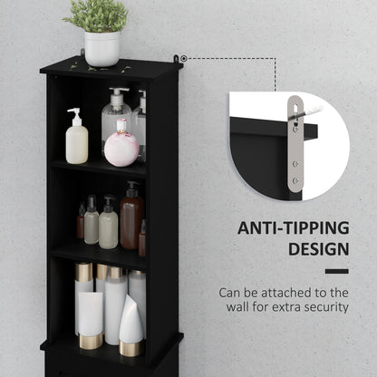Tall Bathroom Storage Cabinet, Freestanding Linen Tower with 3-Tier Open Adjustable Shelf, Black