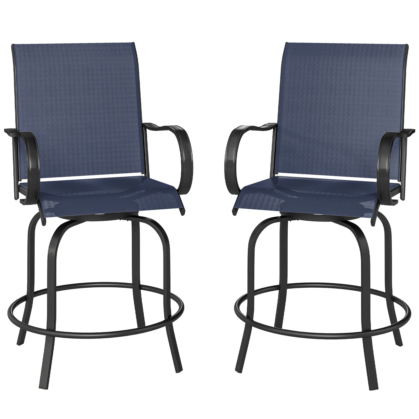 Outdoor Bar Stools Set of 2, 360° Swivel Bar Height Chairs, 26.8" x 29.5" x 48.4", Navy Blue