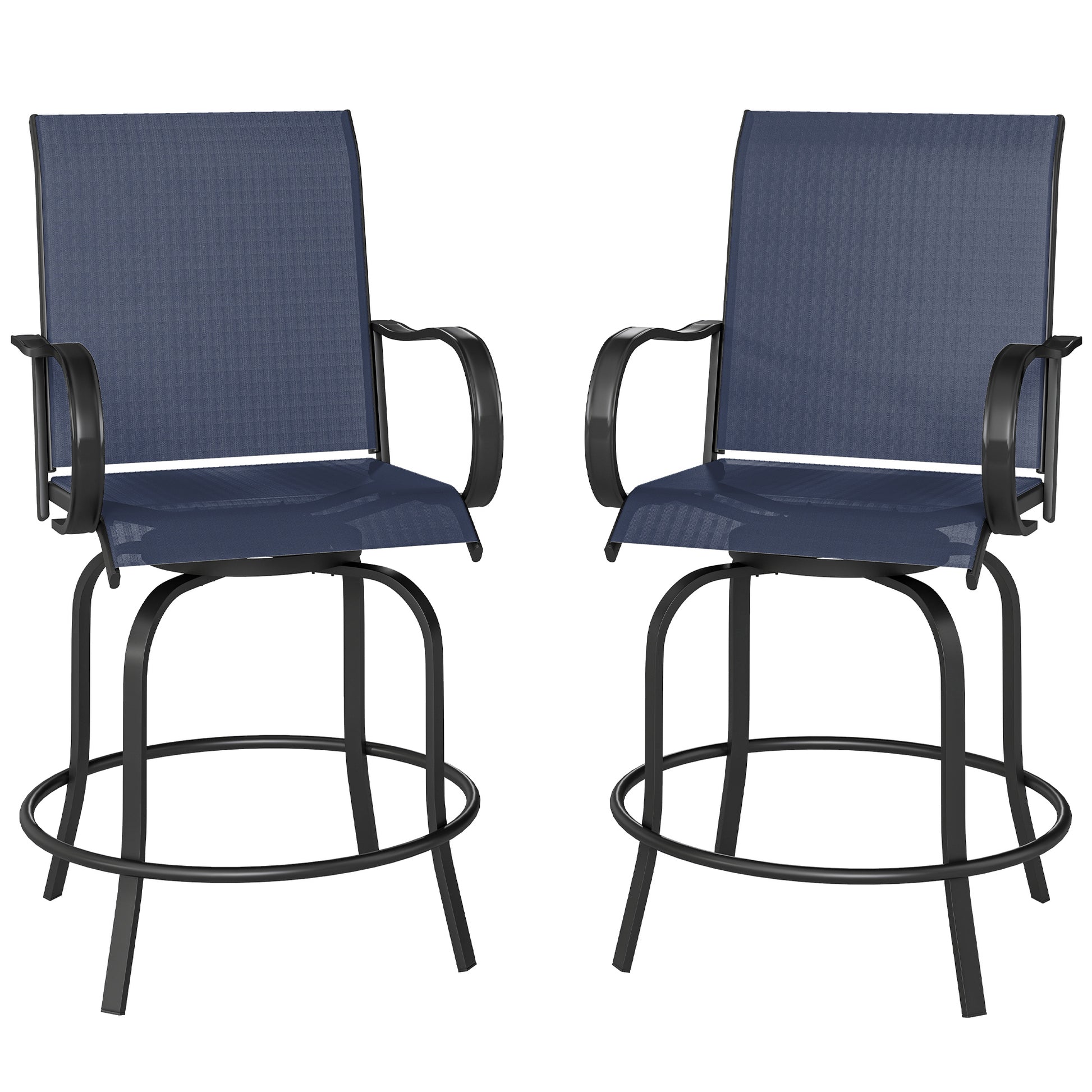 Outdoor Bar Stools Set of 2, 360° Swivel Bar Height Chairs, 26.8" x 29.5" x 48.4", Navy Blue