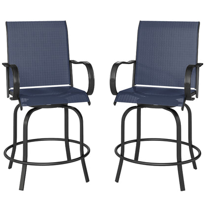 Outdoor Bar Stools Set of 2, 360° Swivel Bar Height Chairs, 26.8" x 29.5" x 48.4", Navy Blue
