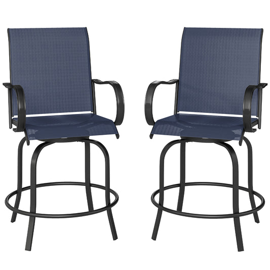 Outdoor Bar Stools Set of 2, 360° Swivel Bar Height Chairs, 26.8" x 29.5" x 48.4", Navy Blue
