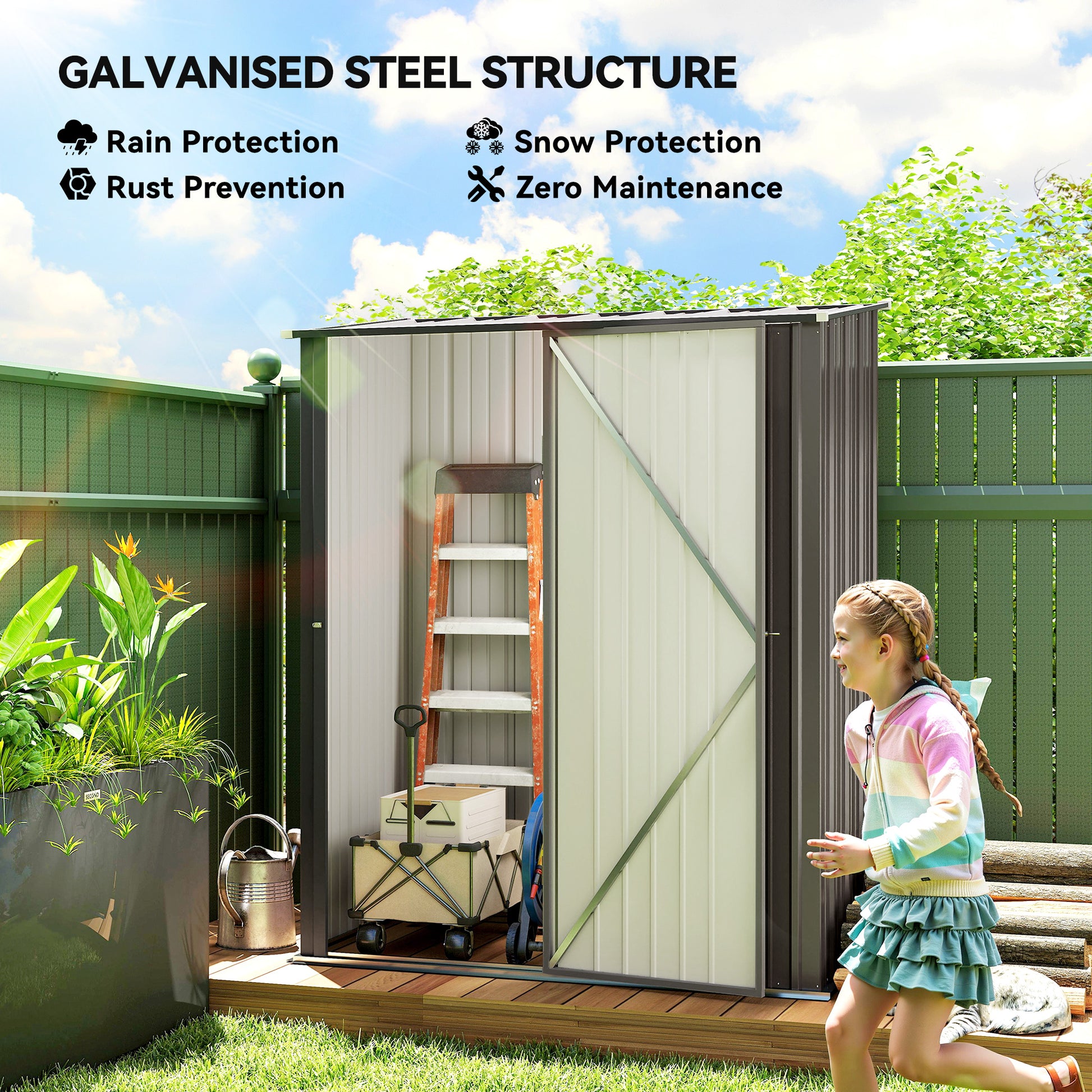 5' x 3' Outdoor Storage Shed, Steel Garden Shed with Single Lockable Door, Tool Storage Shed for Backyard, Light Grey