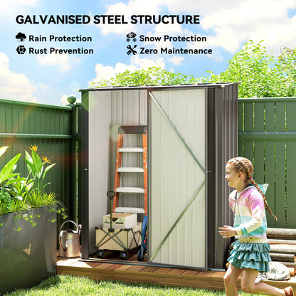 5' x 3' Outdoor Storage Shed, Steel Garden Shed with Single Lockable Door, Tool Storage Shed for Backyard, Light Grey