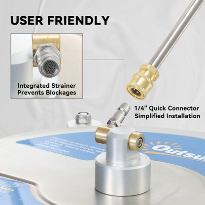 16" Pressure Washer Surface Cleaner with 4 Wheels, Stainless Steel Power Washer Surface Cleaner with 1/4" Quick Connecto
