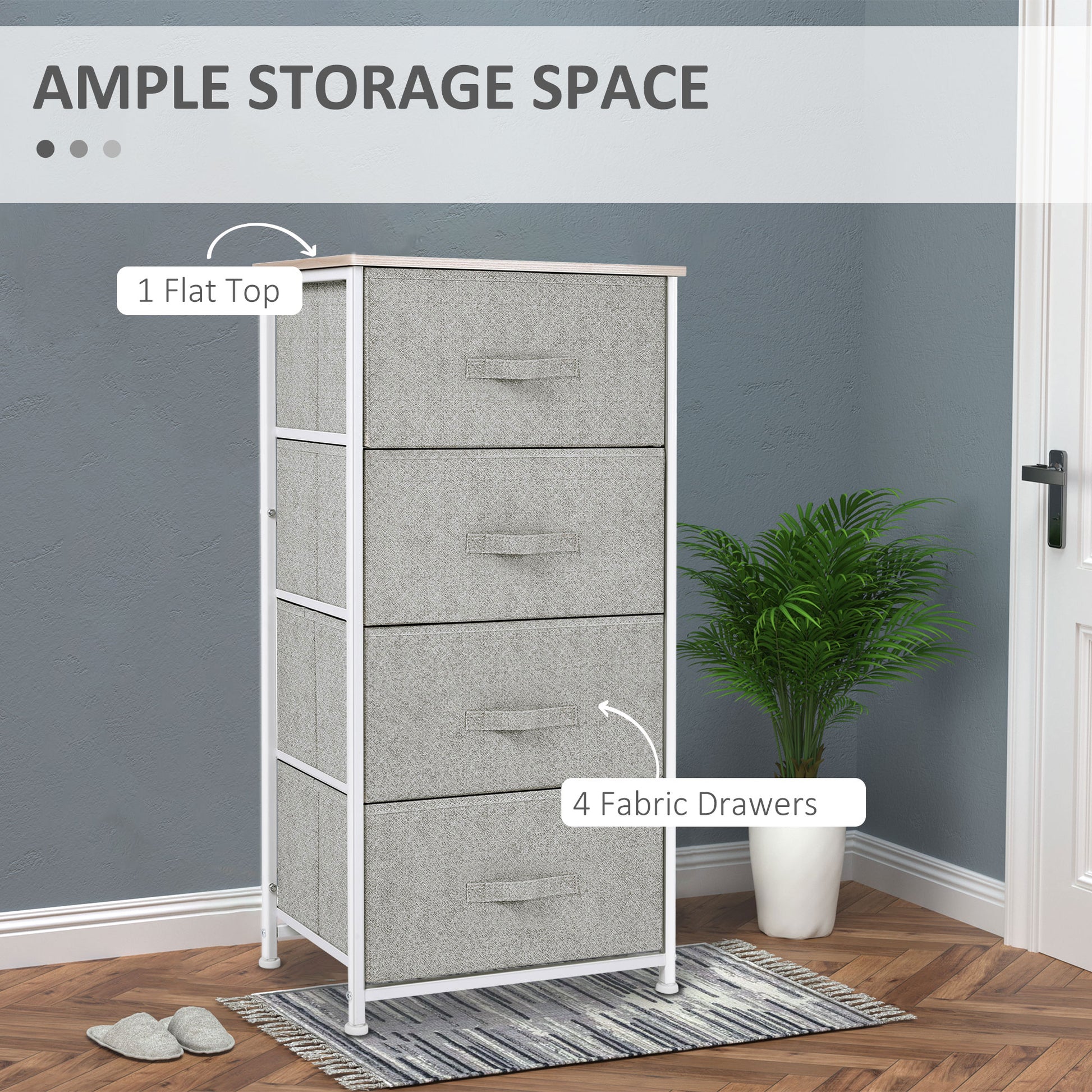 Linen Drawer Cabinet Organizer Storage Dresser Tower with 4 Removable Drawer Metal Frame Adjustable Feet for Living Room
