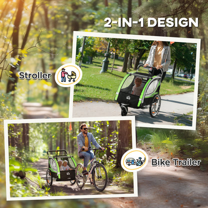 VarietyKart 2 Seat Bike Trailer for Kids 2-in-1 Double Baby Stroller with Handbrake, Rubber Wheels, 5 Point Harness, Wat