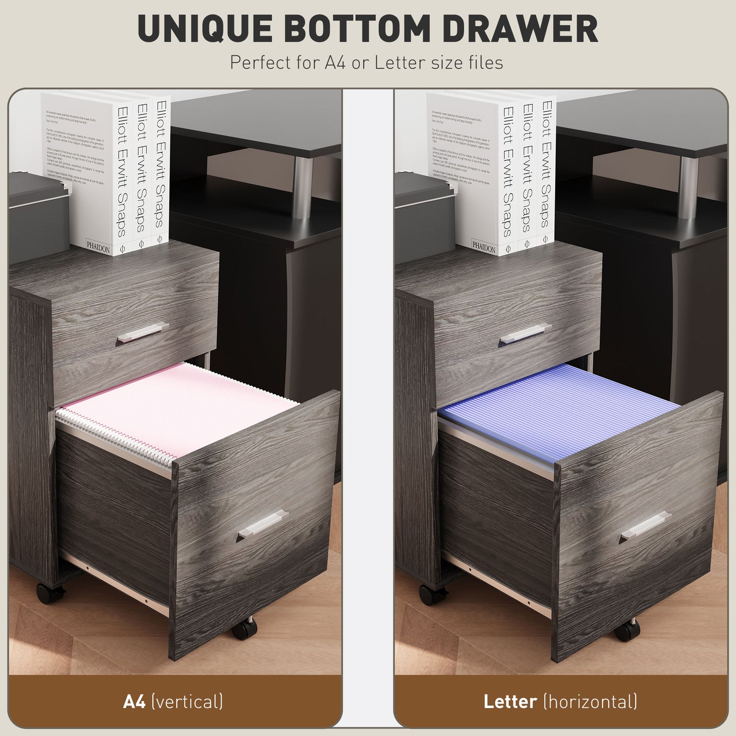 Mobile Filing Cabinet, Vertical File Cabinet with 2 Drawers, Wheels, for Letter or A4 File, Grey
