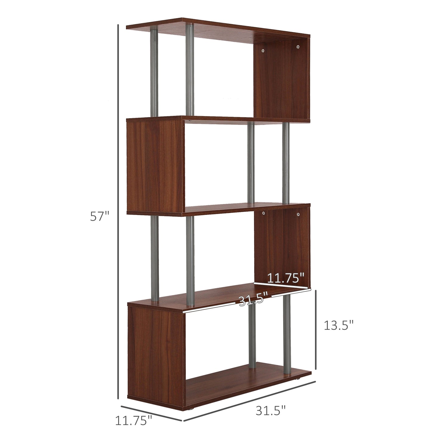 5-Tiers Geometric Wooden Bookcase S-Shaped Storage Bookshelf Display with Metal Frame for Living Room, Bedroom, Home Off