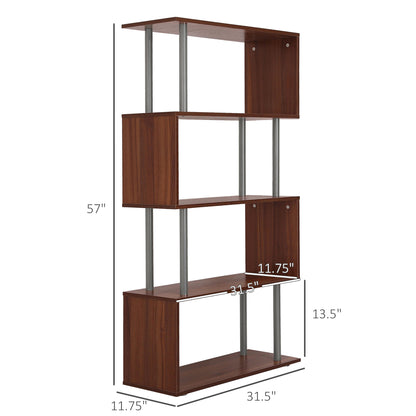 5-Tiers Geometric Wooden Bookcase S-Shaped Storage Bookshelf Display with Metal Frame for Living Room, Bedroom, Home Off