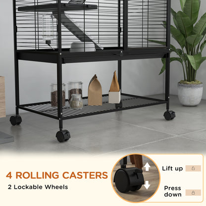 Rolling Small Animal Cage 54"H Chinchilla Cage for Ferrets, Squirrels w/ Removable Tray, Storage Shelf, Black