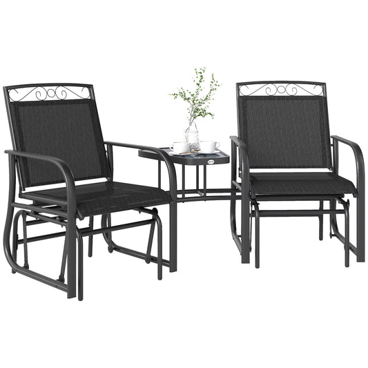 Outdoor Glider Bench with Coffee Table, Patio 2-Seat Rocking Chair Swing Loveseat with Breathable Sling for Backyard Gar