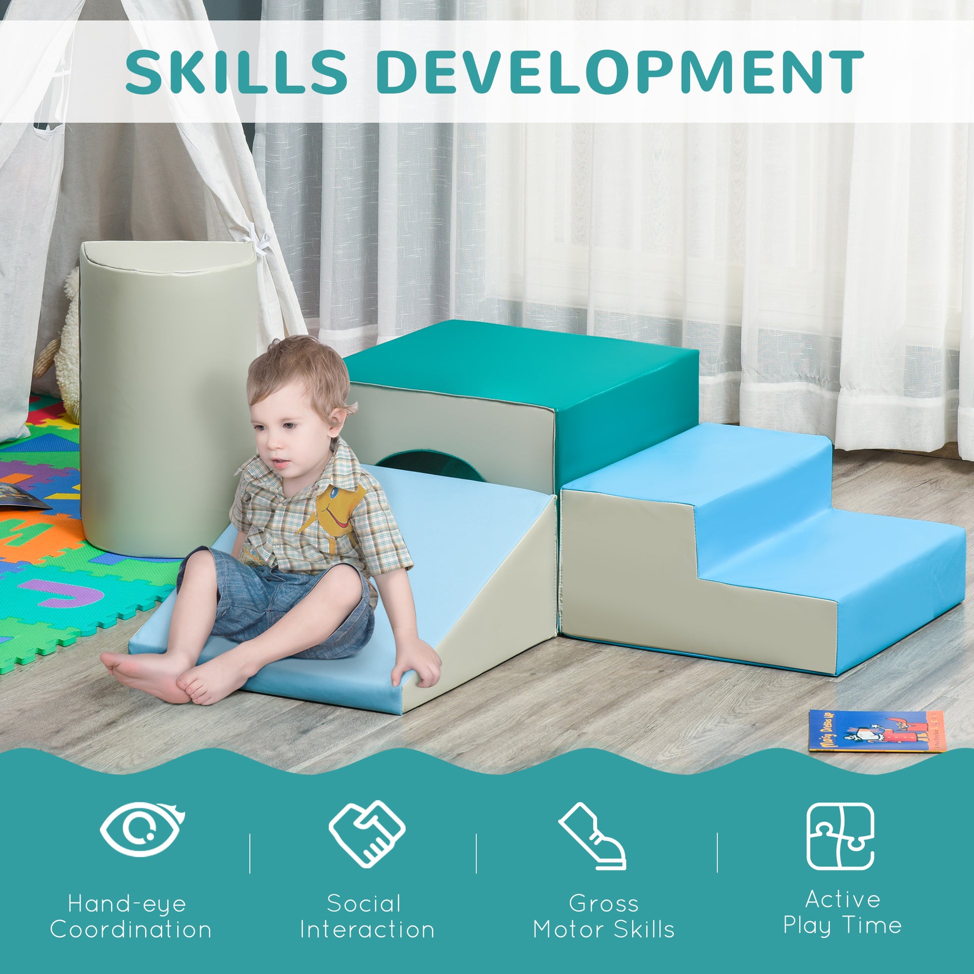 Qaba Foam Climbing Blocks for Toddlers, Kids Modular Play Set for Baby Children, Soft Play Equipment for Crawling Slidin