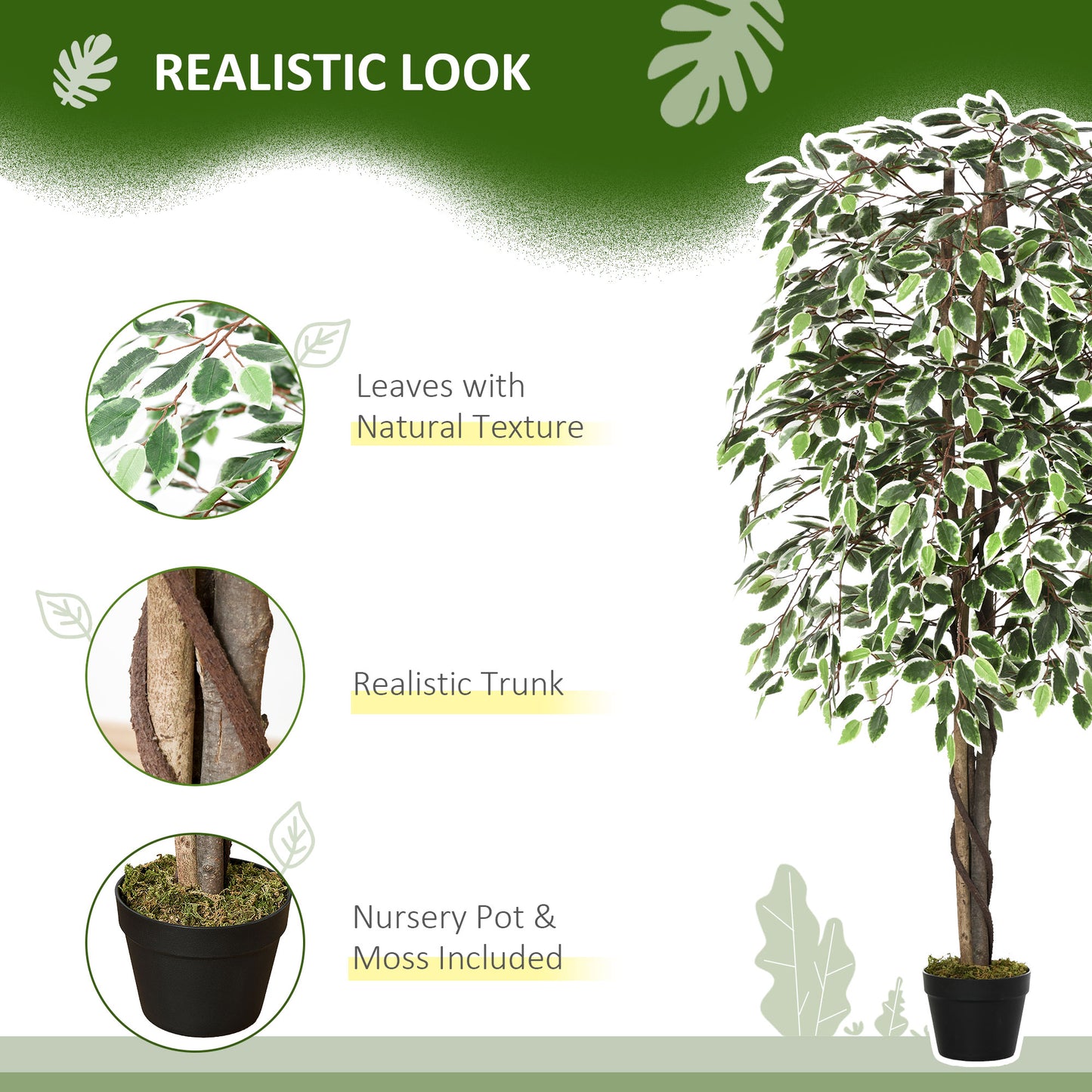 5.3ft Artificial Tree, Indoor Fake Ficus with Pot, for Home Office Living Room Decor