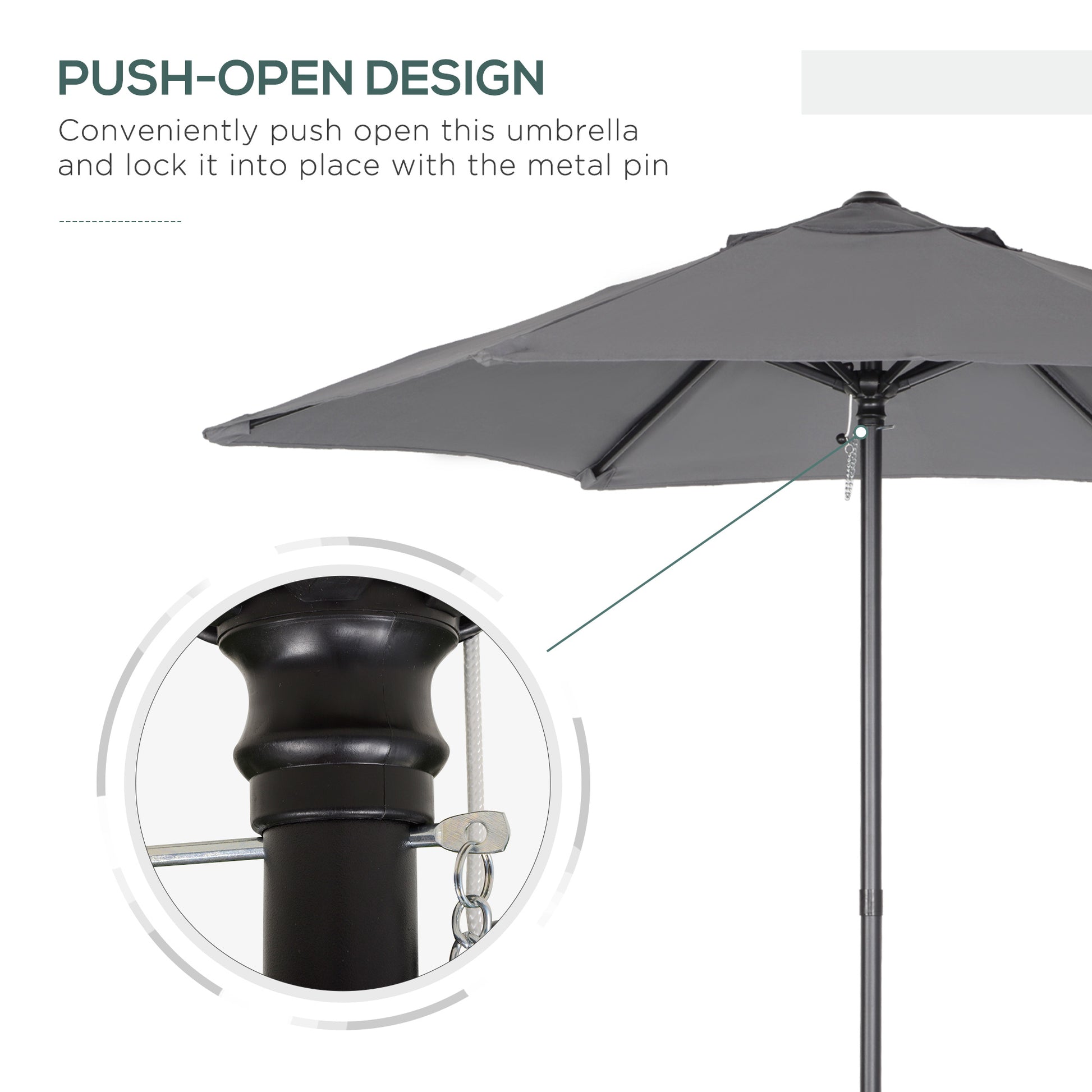 6.6FT Patio Umbrella, Outdoor Parasol with 6 Solid Ribs, Dark Grey