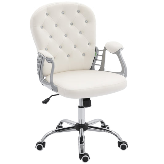 Office Chair, Computer Desk Chair with Adjustable Height and Tufted Back, Cream White